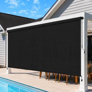 Outdoor Roller Shades for Patio, 11' W x 8' H Cordless Patio Shades Roll Up Outdoor Blinds with Splicing Design, 90% UV Protection for Porch Gazebo Pergola, Black, 132"W x 96"H