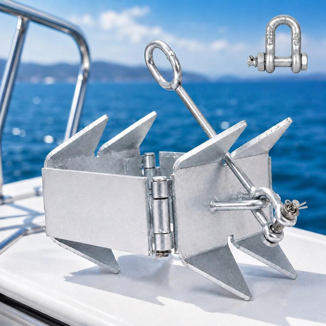 Box Boat Anchor, Galvanized Folding Boat Anchor, Double Sided Slide Anchor for Pontoon Fishing and Cabin Cruiser