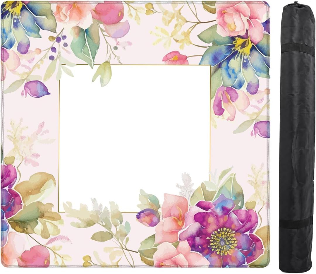 Watercolor Pink Purple Floral Mahjong Mat for Table 31.5in