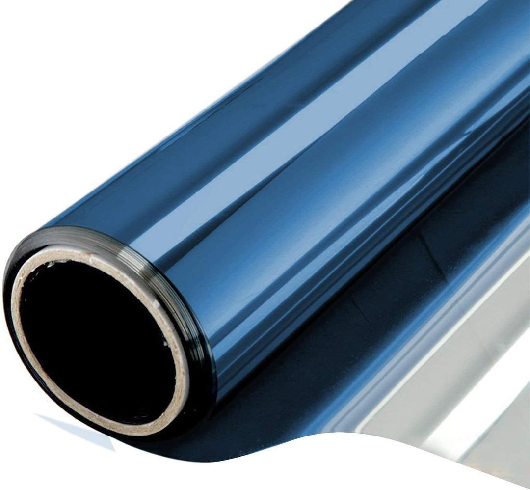 WPCTEV One Way Mirror Window Film Daytime Privacy Heat Control Film Solar Film Non-Adhesive Window Tint for Home and Office Blue & Silver 6 Mil 17.5 Inch x 6.5 Feet