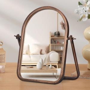 VVK Vintage Table Desk Mirror-Bronze Metal Framed Standing Mirror 360 Degree Adjustable Swivel for Tabletop, Countertop, Bedroom, Bathroom, Living Room 11.8'' x 7.8''
