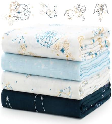 Momcozy Muslin Swaddle Blankets, Ultra Soft Neutral Registry Essentials, Angelic Starlight Zodiac Magic, Breathable Large 47'' x 47'' Newborn Boys Girls Receiving Blanket