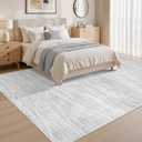 WITSHOCK 5x7 Area Rug for Living Room, Washable Rugs for Bedroom Kitchen Nursery Dining Room Office, Modern Wave Striped Rugs, Soft Thin Carpet Non Slip Low Pile for Home Decor, Light Grey