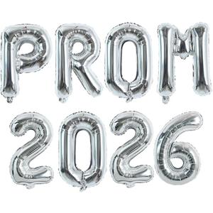 TONIFUL Prom 2026 Balloons - 16 Inch Silver Letter Foil Balloons Banner Class of 2026 Letters Props for Prom Night Party School Graduation 2026 Sign Decorations