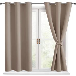 Hiasan Short Blackout Curtains for Bedroom - Thermal Insulated & Light Blocking Window Curtains for Living Room/Kids Room, 2 Drape Panels Sewn with Tiebacks, Camel, 42 x 45 Inch