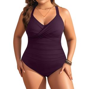 Aqua Eve Plus Size One Piece Swimsuit - Women's Tummy Control Bathing Suit Retro Full Coverage Swimwear 2025, Size M