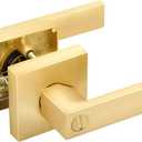 EHOMEWARE 1 Pack Door Levers Door Knobs Interior in Satin Brass Finish, Bedroom Bathroom Privacy Door Handles Interior Gold Locksets Keyless, Heavy Duty