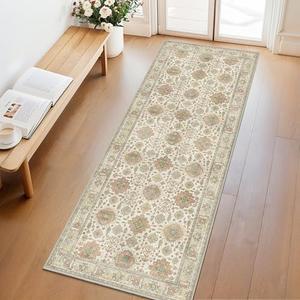 GENIMO Runner Rug for Hallways Machine Washable, 2x5 Non Slip Boho Vintage Lightweight Washable Runners, Thin Floor Rugs for Entryway Hallway Bathroom Laundry Room Corridor, Creamy Beige
