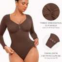 FeelinGirl Women's Long Sleeve Shapewear Bodysuit for Tummy Control Seamless Body Suits Thong V Neck Going Out Tops (Brown, M)