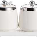 shuqiao Porcelain Condiment Jar Spice Container with Lid - Ceramic Spoon, Plastic Tray is the best clay pot for your home, kitchen, counter. White, 280 ml (9.4 oz), 2-piece set (3, Square)