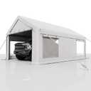 GarveeLife 10x20 ft Portable Garage, Car Port with 200 g PE Tarp Cover, with Front & Rear Roll-Up Doors and 4 Windows, for Temporary Paint Booth, Boats&Pickups Shed, and Event Shelter, White