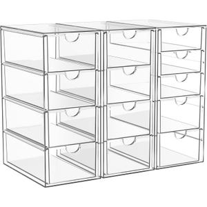 Acrylic Makeup Organizer with 13 Drawers, Bathroom Counter Organizer, Acrylic Organizers, Desk Organizer, Office Supplies, Storage Drawers for Cosmetic, Pencil, Coffee, etc. 3 Pack