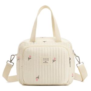 Small Diaper Bag Tote, Crossbody Diaper Bag Mini Purse with 7 Pockets, Travel Baby Bag for boys & Girls, 2 Bottle pocket, Off white