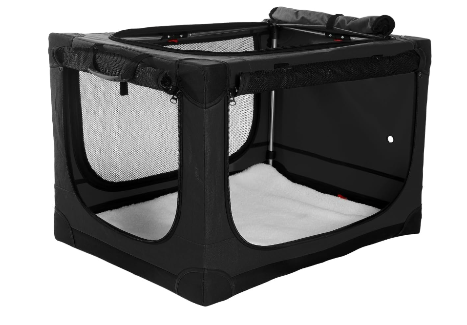 Veraste 42" L x 31" W x 31" H Collapsible Travel Dog Crate, Quick-Setup Portable Soft Dog Kennel for Large Dogs up to 90 lbs, 4-Door Foldable Travel Crate with Storage Bag, Black