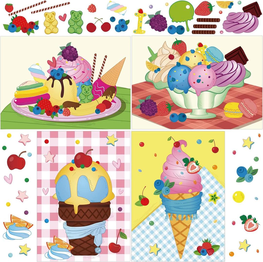 Pajean 24 Sheets Make Your Own Stickers Ice Cream Party Games Mix and Match Dessert Decals Favor Supplies for Girls DIY Ice Cream Stickers Birthday Party Games Decals for Gift Festival Rewards