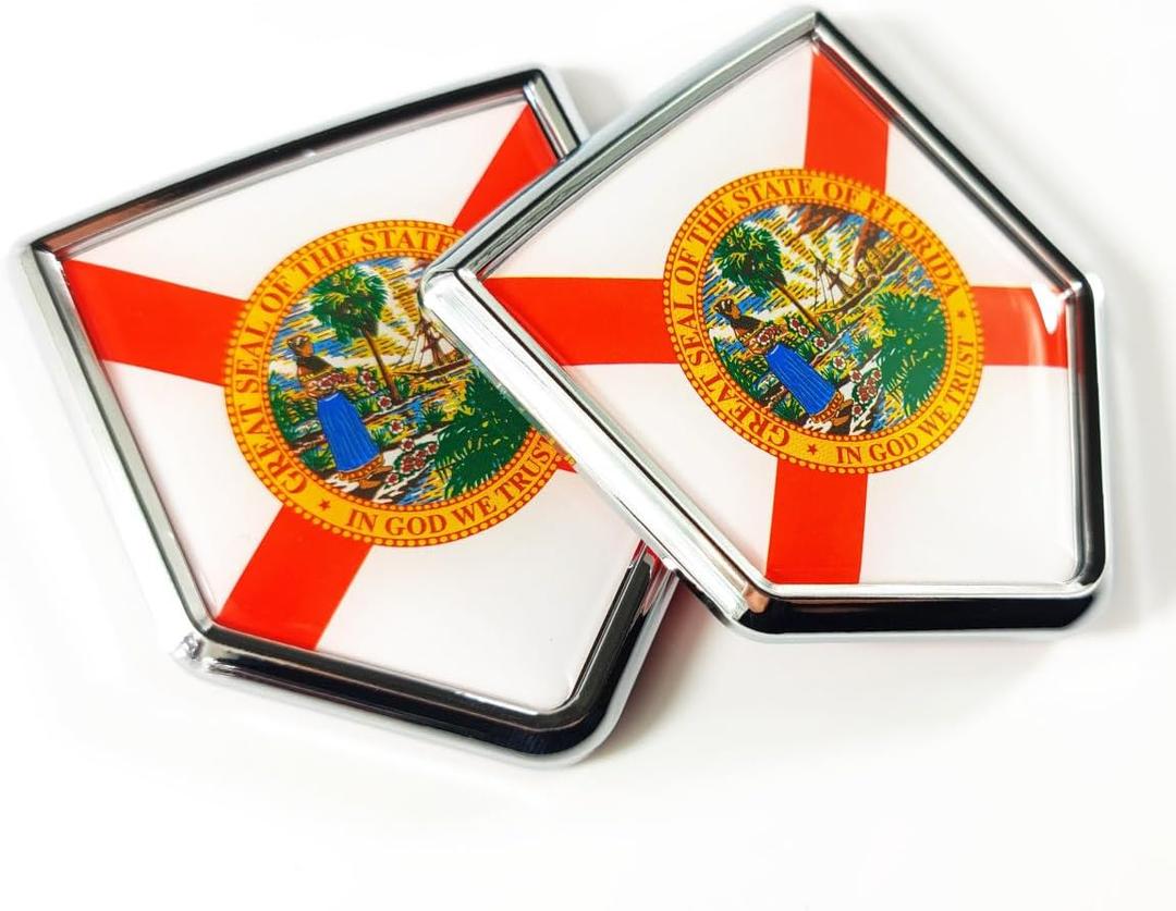 Newperlite Florida Flag Decal Sticker Car Emblem Florida Flag Car Decoration Accessories Chrome Shield for Truck Vehicles Cars, 2 Pack