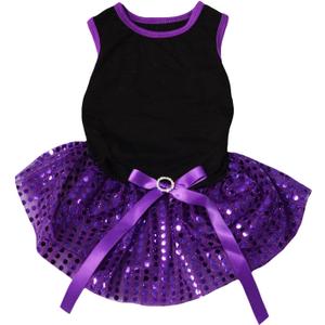 Petitebella Plain Sequins Tutu Puppy Dog Dress (Black/Purple, Medium)