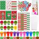 Cinrobiye 194 PCS Christmas Candy School Stationery Set Xmas Classrooms Exchange Stationery Party Favors Class Reward Prizes Notebooks Pencils Sharpener Erasers Stickers Stamps(Candy)
