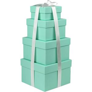 Briful Square Gift Boxes with Lids Set of 4 Teal Green Gift Box Assorted Sizes Nesting Gift Boxes for Presents Birthday Bridesmaid Wedding Valentines Christmas Party Favor Boxes