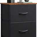 WLIVE Nightstand, 2 Drawer Dresser for Bedroom, Small Dresser with 2 Drawers, Bedside Furniture, Night Stand, End Table with Fabric Bins for Bedroom, Closet, Entryway, Black and Rustic Brown (1 Piece)