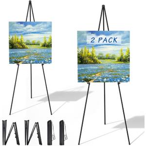 Thicken Display Artist Easel Stands - 63" Instant Tripod Collapsible Portable Floor Easels - Easy Folding Adjustable Art Poster Metal Stands for Display Show, Wedding, Painting - Black 2pack