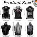 2 x 6 Pcs Halloween Decorations Outdoor, 17" Large Realistic Halloween Cemetery Tombstone Yard Signs with Stakes, Waterproof Lawn Garden Outside Decorations - Set 2