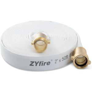 ZYfire Fire Hose - 2" ID x 50 FT Single Jacket TPU Firefighter Hose with M  F NST/NH Brass Couplings 750 PSI Burst Pressure Lightweight for Use in Firefighting