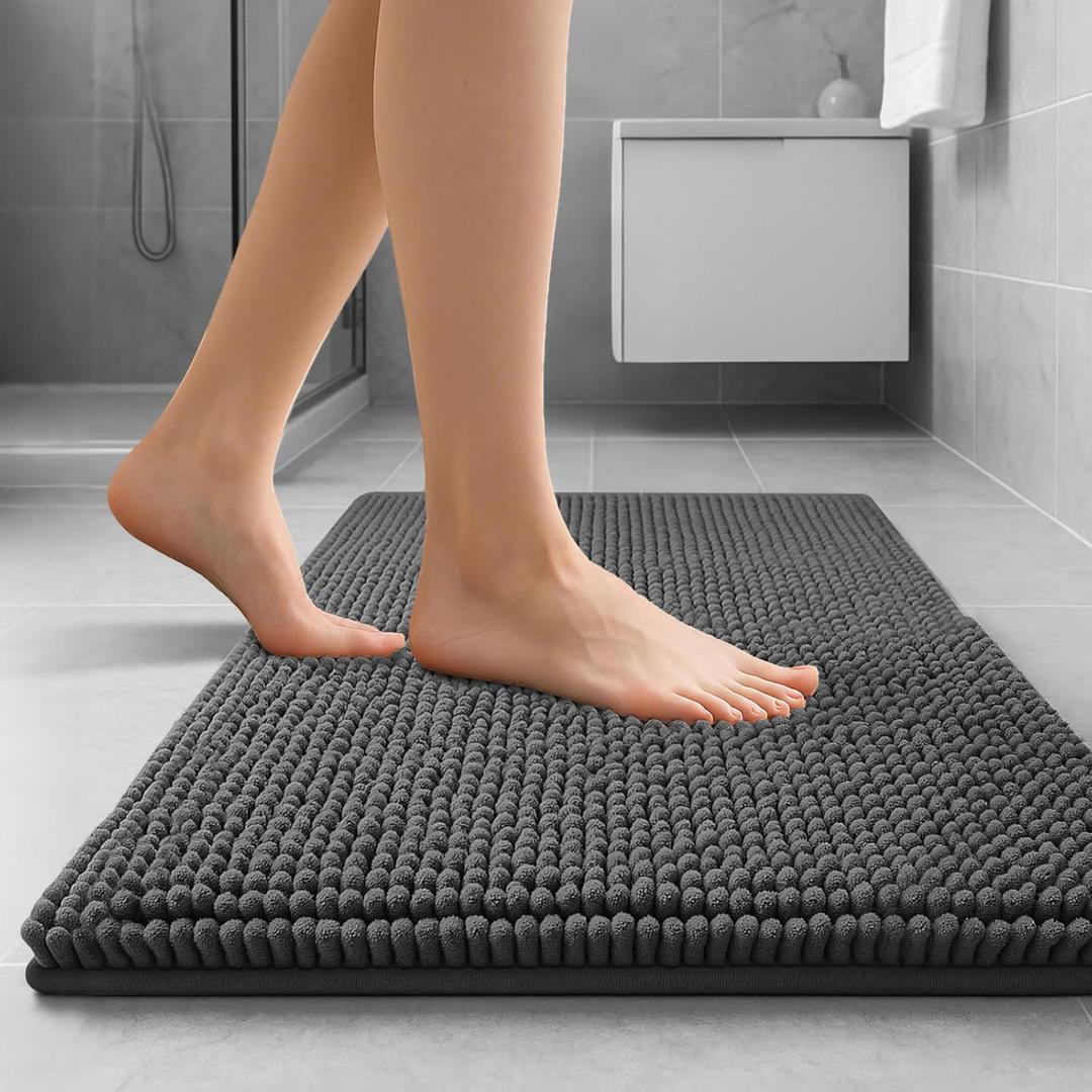 Bathroom Rug 23x15, Extra Soft Small Chenille Bath Rugs, PVC Backing Quick Dry, Machine Washable Bath Mats for Bathroom Floor, Tub and Shower, Absorbent Bathroom Mat Home Decor Accessories (Grey)