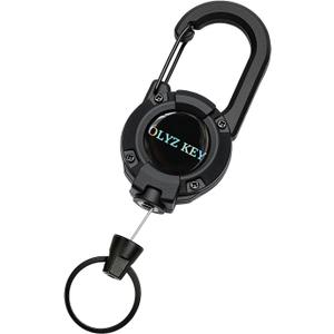 Retractable Keychain Heavy Duty Multitool Carabiner Key Chain, Saltwater Resistant 60CM Steel Cord Badge Reel, Carabiner Key Holder for Work & Outdoor, Bearing 10 oz, Black