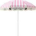 Klyyo Clyro 6.5 ft Patio Umbrella with Fringe, UPF 50+ UV Boho Outdoor Beach Umbrella with Carry Bag, UV Sun Protection Shade with Tassels for Garden, Deck, Backyard (Pink Strip,Standalone)