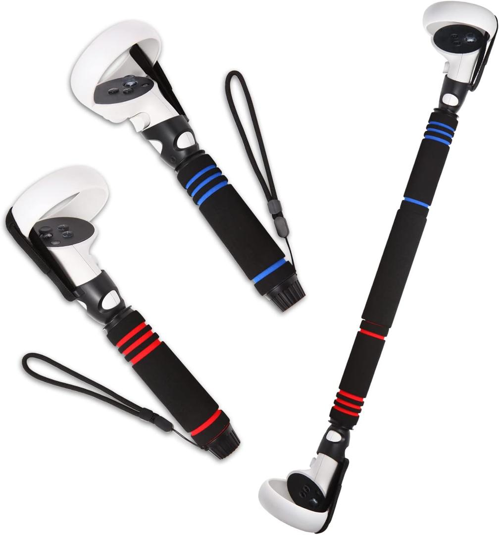 VR Game Handle Attachments for Oculus/Meta Quest 2 Handles,2 in 1 Upgraded Multipurpose VR Dual/Long Stick Handle Extension Grips for Quest 2 Controllers Playing BeatSaber Games