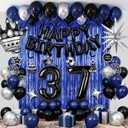 37th Birthday Decorations for Men, Black Blue Happy 37th Birthday Balloons with Foil Number 37, Happy Birthday Banner, Fringe Curtains, Foil Balloons Party Supplies