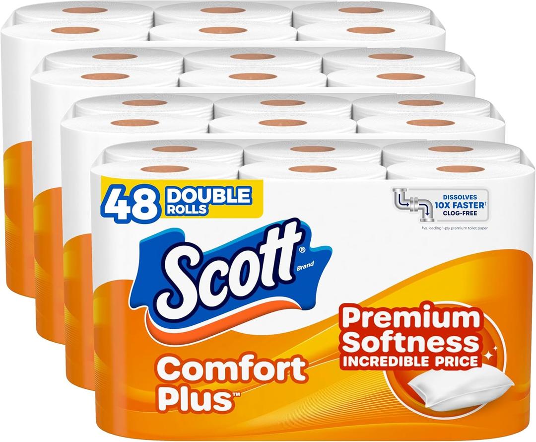 Scott ComfortPlus Toilet Paper, 48 Double Rolls, 231 Sheets per Roll, Septic-Safe, 1-Ply Toilet Tissue