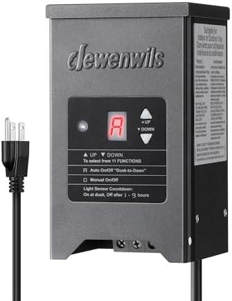 DEWENWILS 150W Low Voltage Landscape Lighting Transformer, 120V to 12/15V AC, Metal Shield, Outdoor Low Voltage Landscape Transformer, Photocell & Timer, Multi Zone Landscape Lighting Transformer