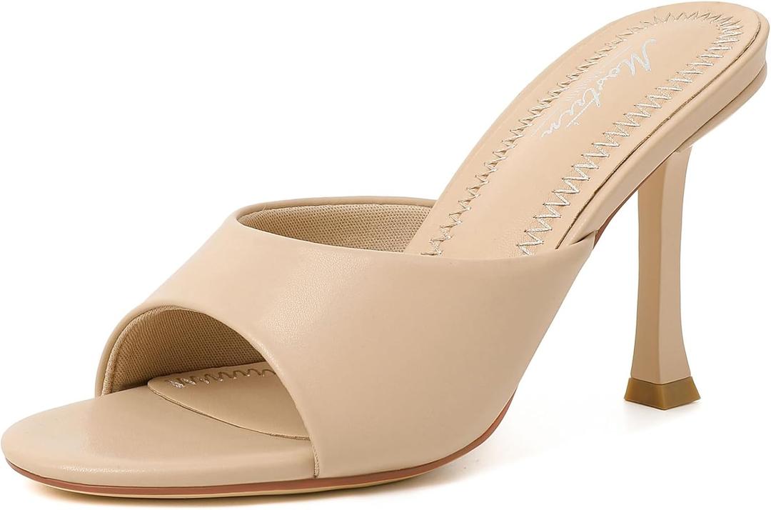 Mostrin Kitten Heels for Women Round Toe Heels With Bow Vintage Mules Sexy Slip on Stiletto Backless Sandals for Party Daily, Size 11