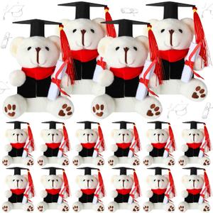 Jexine 12 Pieces Graduation Bear Class of 2025 Plush Mini Bears Bulk Grad Small Bear Stuffed Animal with Graduation Gift Gown Hat for Kindergarten School College Preschool, 4.7 Inch(White)