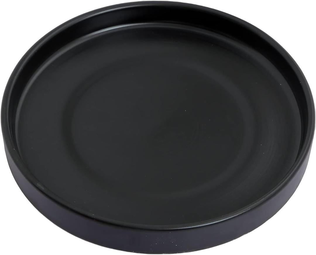 12 Inch Ceramic Saucer - Ceramic Drainage Tray for Plant Pot (Matte Black)