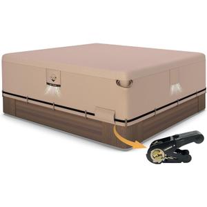 Qh.home IP65 Waterproof Hot Tub Cover, Wind & UV Resistant 600D Polyester 90x90 Spa Cover for Hot Tub, with Ratchet Strap System, Fits 89 x 89, 88 x 88,87x 87 Square SPA,Wheat