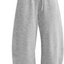 ELLEVEN Women's Cotton Barrel Leg Sweatpants with Elastic Waist, Drawstring, and Pockets  Casual Baggy Joggers (Gray, L)