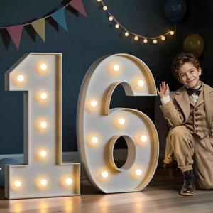 imprsv Marquee Numbers 16 Birthday Decorations: Large Light Up Numbers Sweet 16 Years Old Birthday Decor for Girl Boy Big Sign Party Anniversary Cardboard Backdrop Signs Blocks Balloons