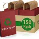 MIEVU 150Pack Small Gift Bags with Handles, 5.9x3.1x8.2 Inch Red Paper Bags (130g More Sturdy Material)  Bulk Christmas Gift Bag, Party Favor Bags, Recyclable Craft Bags for Gifts,Red