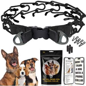 PetJett ProTrainer Prong Collar for Dogs - Choke Collar for Dogs, Pinch Collar for Dog Adjustable No Pull Training Collar for Small Medium Large Dog - Safety Durable Stainless Steel Metal Choker Chain (Medium: 16 - 18" / 50 lbs, Full Black)