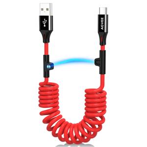 AGVEE 2 Pack 3ft Coiled Short USB to USB-C Charging Cable [USB-IF Certified] 3A Fast Charger Cord in Car for iPhone 17/16/15 CarPlay, Galaxy S25 S24 S23 S22 S21 S10 S9 S8, Google Pixel, Red