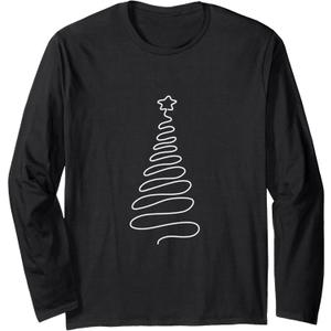 Christmas Tree | Handmade Winter Line Art | Family Holiday Long Sleeve T-Shirt, Size: Small