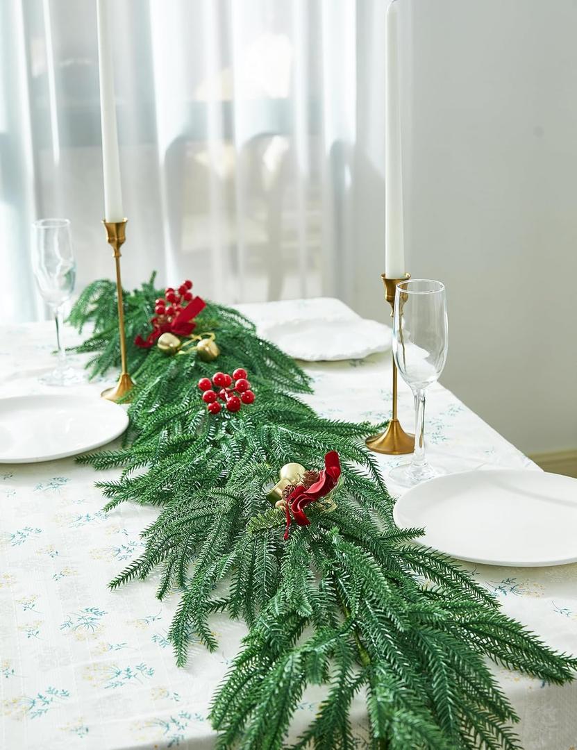 6 Ft Norfolk Pine Garland Realistic - Christmas Mantel Garlands, Faux Norfolk Pine Natural Touch Garland for Table Fireplace Stairs Christmas Decorations