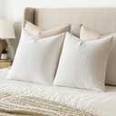 MIULEE Decorative Linen Check Euro Shams Throw Pillow Covers Neutral Farmhouse Vintage Pillow Covers 24x24 Set of 2 Boho Modern Home Decor for Sofa Couch Bedroom Cushion Cream White