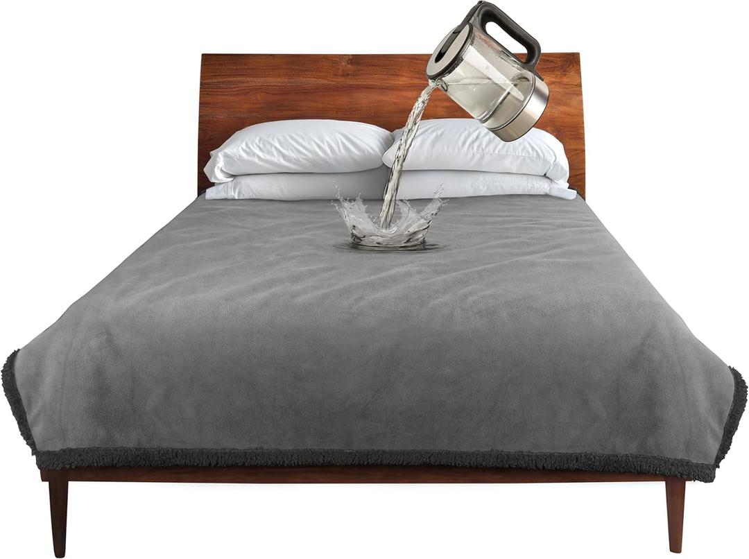 Catalonia Waterproof Blanket for Bed, Washable Leakproof Protector Cover, Reversible Throw Blanket for Couch Sofa, Stain Proof Blanket Pad, 80X90 inches, Grey (Lt Gray/Dk Gray)