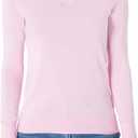 Essentials Women's Standard Lightweight V-Neck Sweater, Light Pink Liliac, Small