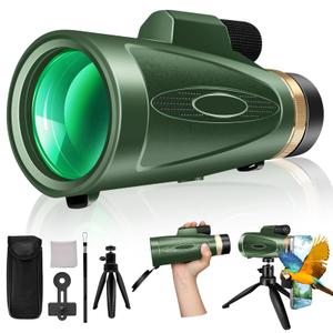 Monocular Telescope 80x100 High Power with Smartphone Adapter Tripod, Wide Field Monoculars for Adults with BAK4 Prism & FMC Lens, for Bird Watching Hunting Hiking Camping Wildlife-Green