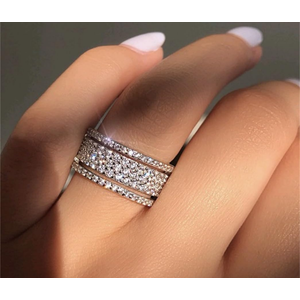 925 Sterling Silver Shiny Full Diamond Ring - Cubic Zirconia Multi Row Eternity Engagement Wedding Band for Women (US Code 9)